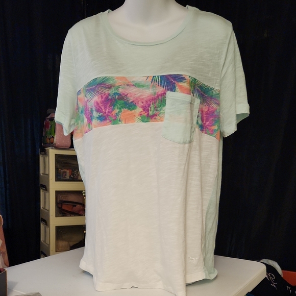 Victoria's Secret Mint and Tropical Print Tee - Picture 1 of 3
